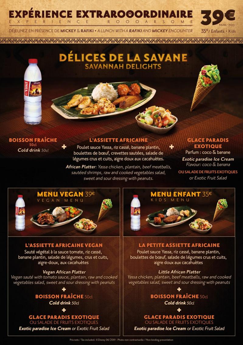 Carte Hakuna Matata restaurant : Délices de la Savane.